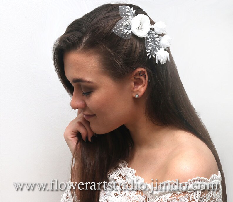 Wedding Hair Clip Bridal Feminine Hair Clip White Bridal Etsy