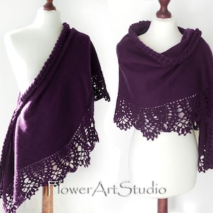 Bridal purple knitted and crocheted shawl, plum cover up, eggplant wrap, shoulder shawl, capelet, stole, evening shawl, for bridesmaid