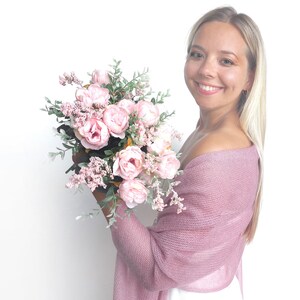 Chal de novia de seda y mohair color malva polvoriento, chal de boda malva, capa de novia, bolero, capa de punto, capa de novia, estola, chal de dama de honor