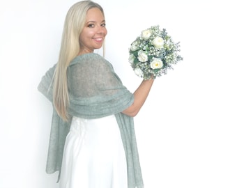 Sage Green Bridal and Bridesmaid Shawl: Silk and Mohair Wedding Wrap