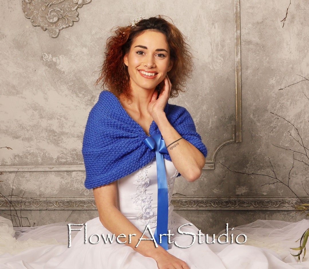 Blue Wedding Wrap Bridal Shawl Cover Up Bridal Bolero Shrug Azure Shawl Cornflower Blue Knitted Capelet Bridal Cape Bridesmaid Shawl Etsy