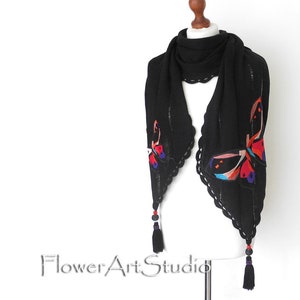Bridesmaid black shawl, Wedding wrap, Bridal shawl, Bridal cover up, Black knitted shoulder shawl, Black shawl, Shawl with butterflies