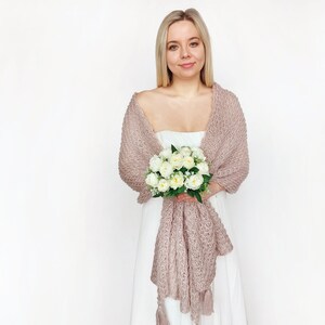 Beige Mohair Bridal Shawl, Chunky Knit Wedding Wrap