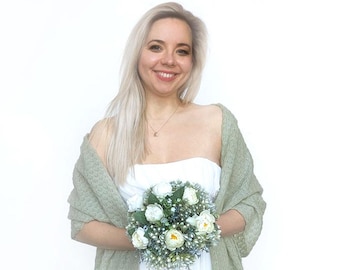 Sage Green Knitted Bride and Bridesmaids Shawl: Knit Wedding Shoulder Stole Wrap