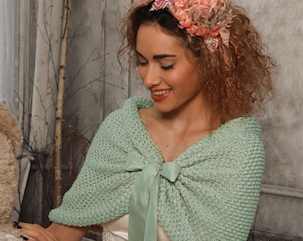 Sage Green Knit Wedding Cape: Bridal and Bridesmaid Wrap Capelet, Plus Size too