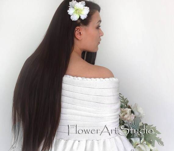White Hibiscus Bridal Hair Clip: Handmade Flower With Lace  display picture 3
