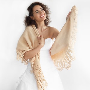 Bridal creme knit and crochet shawl, beige cover up, wrap, shoulder shawl, cape, capelet, stole, evening shawl, for bridesmaid, for winter