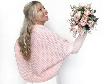 Veste en tricot pour mariée rose poudré, boléro à manches longues, haussement d'épaules, pull, cardigan, étole, cache-couche surdimensionné, pour mariage d'hiver