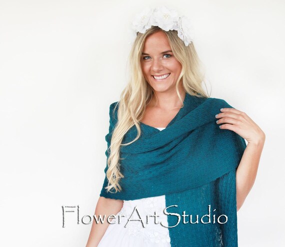 Knitted Shoulder Shawl, Knitted Capelet, Teal Bridesmaid Shawl
