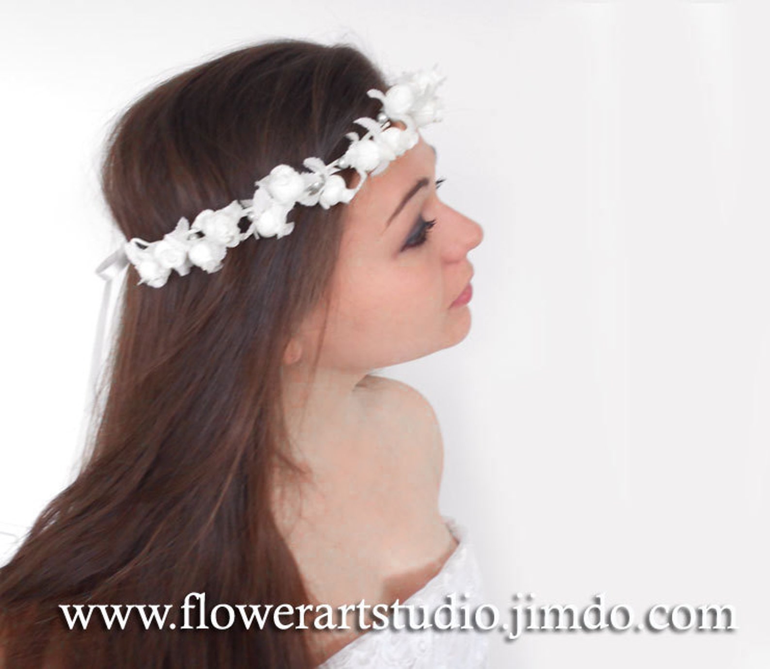 Ethereal White Floral Crown Headband main image 1