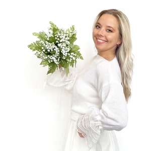 Ivory Knitted Wedding Sweater: Bridal Jacket with Ruffle Sleeves