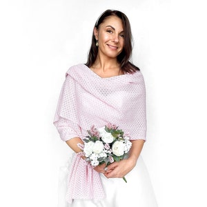 Chal de punto de algodón, chal de boda, pañuelo de hombro de novia, chal de novia, bolero de boda, capa, capa de novia, chal vegano rosa claro
