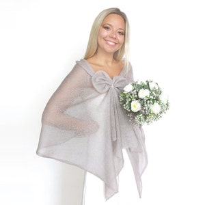 Taupe Silk with Mohair Bridal and Bridesmaid Shawl: Knitted Wedding Wrap Stole