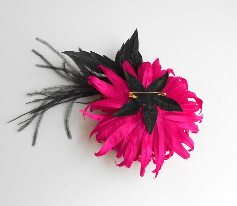 Pink fabric flower brooch Magenta silk flower Purple bridal Etsy