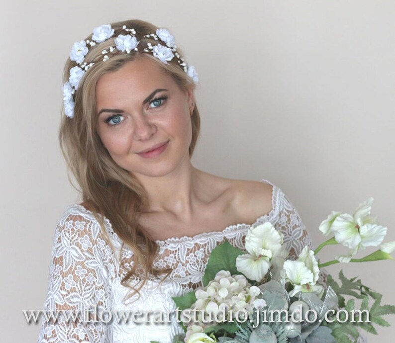 White or Ivory Bridal Flower Crown White Bridal Hair Etsy