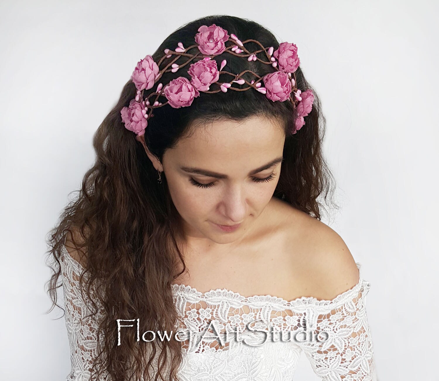 Pink Flower Crown Light Pink Wreath Pink Bridal Floral Crown Etsy