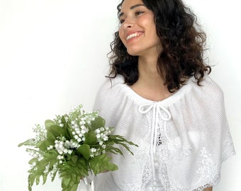 Bridal white knitted cape, wedding bolero, shawl, cover up, wrap, capelet, stole, shoulder shawl, evening shawl, for bridesmaid white color