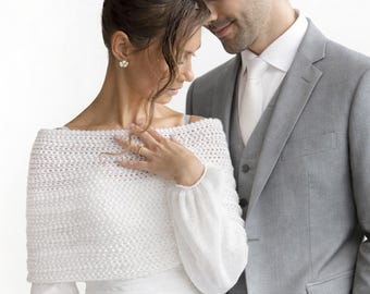 White or Ivory Bridal Bolero: Knit Wedding Shrug for Bridesmaids, Knitted Shoulder Warmer