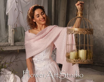Blush Pink Knitted Wedding Shawl: Knit Bridal and Bridesmaid Wrap, Plus Size too