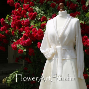Ivory Knitted Bridal Jacket: Mohair Wedding Bolero with Lace Applique