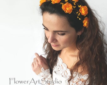 Yellow Floral Bridal Crown: Handmade Flower Girl Headband
