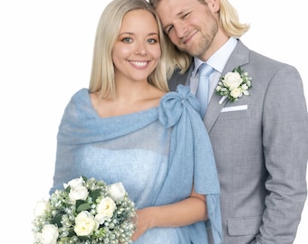 Dusty Blue Knit Mohair with Silk Wedding Shawl: Bridal and Bridesmaid Cover Up Stole