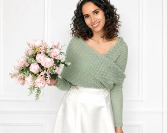 Sage Green Knitted Wedding Bolero: Convertible Bridal and Bridesmaid Cover-Up Jacket Greenery