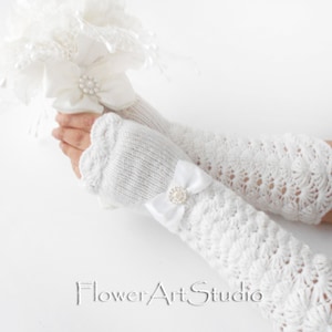 MANY COLORS, Wedding Long Fingerless Gloves, Bridal Arm Warmers, Long Hand Warmers, Long Wedding gloves, Long Bridal Gloves, White, Ivory image 1