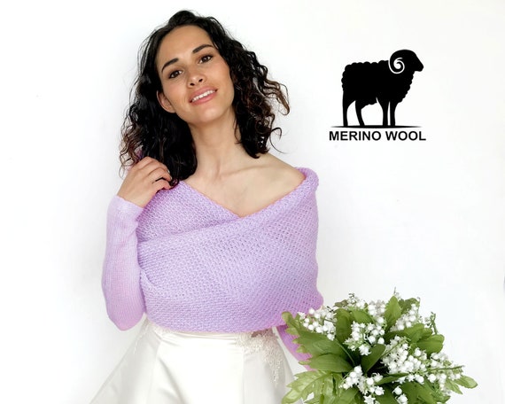 Bridal Shrug Lavender Merino Wool Cover Up Bridal Sweater Convertible Wedding Jacket Wedding Jacket Knitted Shrug Capelet Shawl Lilac Etsy UK