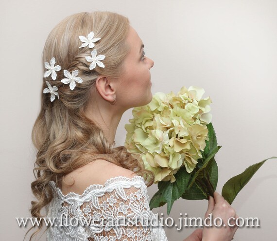 Embroidered Lace Flower Hair Pins Wedding Flowers Five Small Etsy