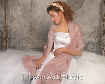 Scialle lavorato a maglia color malva, involucro da sposa rosa cipria, sciarpa da sposa rosa, coprispalle da sposa, copricapo da sposa, bolero rosa polveroso, mantella da sposa