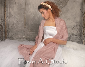 Dusty Rose Knitted Wedding Shawl: Bridal and Bridesmaid Knit Stole, Plus Size too