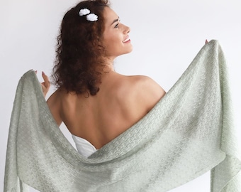 Sage Green Knitted Shawl, Antique Sage Wedding Wrap, Celadon Bridal Shawl, Bridal Cover Up, Wedding Bolero, Pale Green Capelet, Bridal Cape