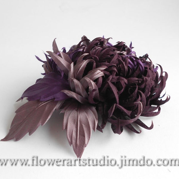 Three color fabric flower , Maroon Bridal brooch , Silk flower hair clip, Flower for sash, Mother of a bride brooch, Vine color silk flower.