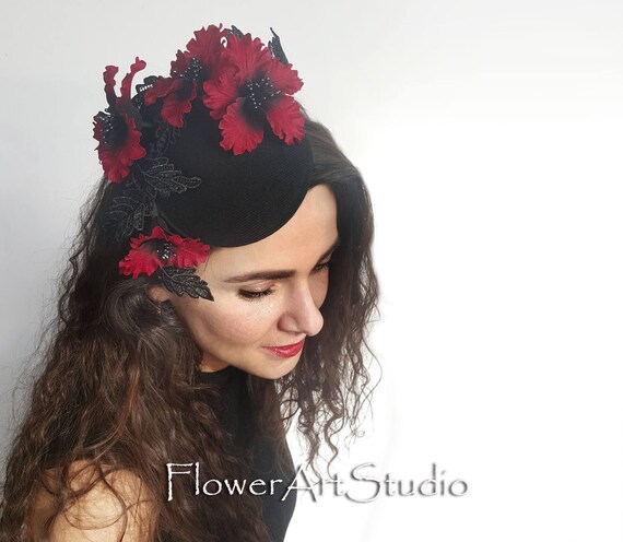 Black And Red Kentucky Derby Hat Black Fascinator Mother Of A Etsy