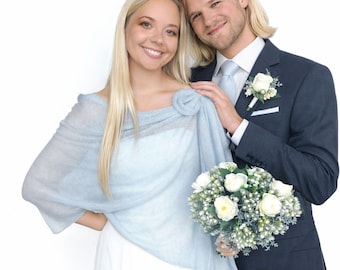 Light Blue Mohair and Silk Shawl: Knitted Bridal and Bridesmaid Wrap Stole