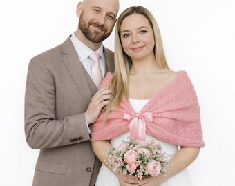 Blush Pink Knitted Bridal and Bridesmaid Stole: Wedding Knit Capelet Cape, Plus Size too