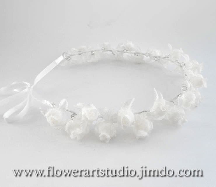 Corona Di Fiori Bianchi Per Capelli - Fascia Floreale Per Sposa, Matrimoni E Feste - Foto 4