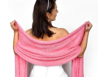 Soft Knitted Wedding Shawl: Bridal and Bridesmaid Shoulder Wrap Stole, Blush Pink
