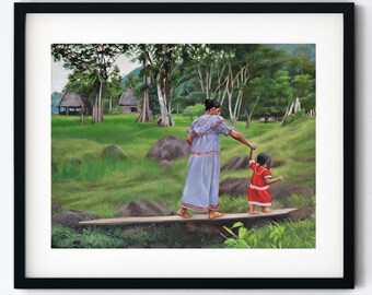 Bocas Del Toro Art Print - Panama Indigenous Mother and Child Painting Gift - Latin America Rainforest Artwork - Floating Doctors Benefit