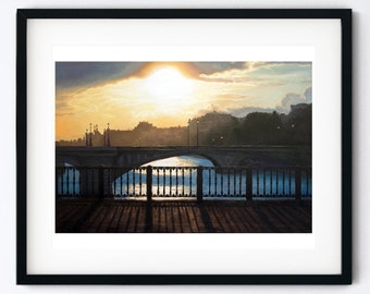 Summer Sunset in Paris Painting Art Print - Impressionist City Scene - Golden Hour Seine - 5x7 or 8x10 or 8.5x11 Print with Mat Option