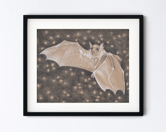 Albino Bat Art Print - Love is Blind Drawing Fine Art Gift - Handmade Magic Realism - Matted 5x7 or 8x10 Artwork With 11x14 Mat Option