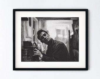 Jack Kerouac Art Print Beat Writer Drawing Handmade Beatnik 1950s  Artwork Book Lover Gift 5x7 8x10 or with 11x14 Mat Option