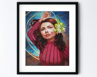 Oracle Art Print - Beautiful Woman in Space Nebula Painting - Whimsical Surreal Fantasy Artwork - 8x10 or 8.5x11 with 11x14 Mat Option