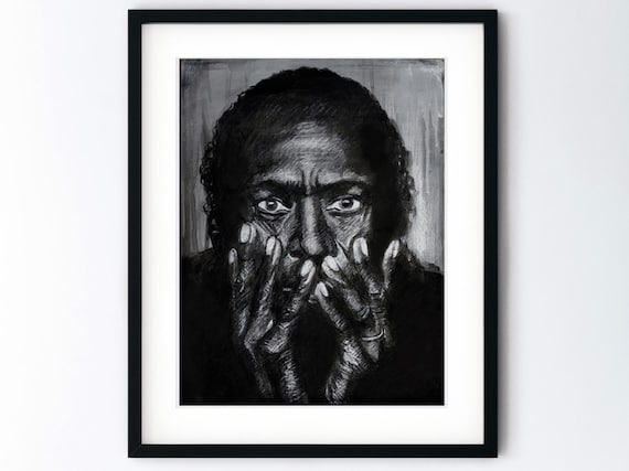 Miles Davis Art Print - Jazz Icon Drawing - Anton Corbijn Sketch - Handmade Black and White Artwork - 5x7 or 8x10 or 8.5x11 with Mat option