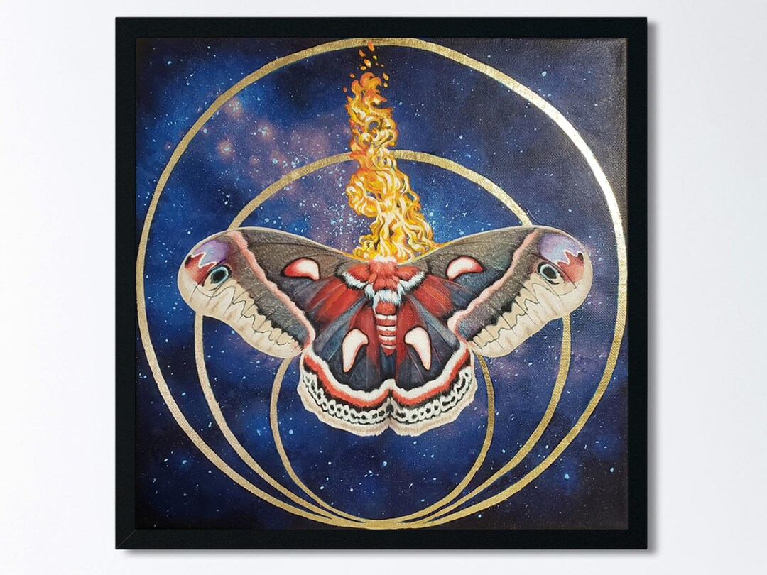 Original Painting Burning Moth With Gold Leaf - Memento Mori Art ...