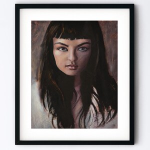 Original Painting Beautiful Asian Woman - Girl With Bangs Art - 8x10 Canvas With 11x14" Mat - Handmade One of a Kind Matted Artwork