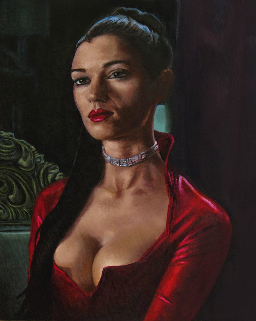 persephone matrix red dress Monica Bellucci as Persephone in Matrix movies