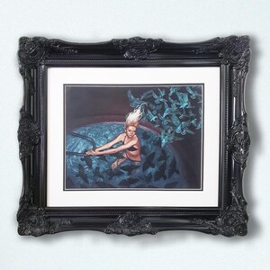 Original Painting Nocturne - Night Swim Art - Girl in Pool Painting - Woman With Lovebirds Art - Underwater Birds Fine Art Oil Painting