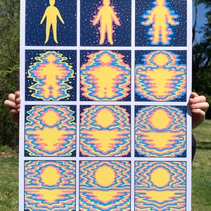 Cosmic Summer Silkscreen Print.  18&quot; x 24&quot; Psychedelic Art. 5 colors. Colorful sunrise in Night Sky